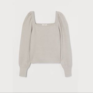 Beige square neck sweater with puff sleeves
